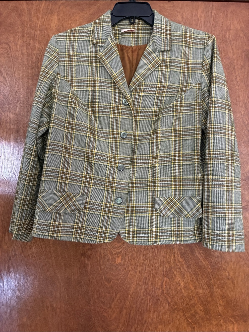 Vintage 60’s Bradley Women's Plaid Tailored Blazer in Taupe and Mustard Size 14